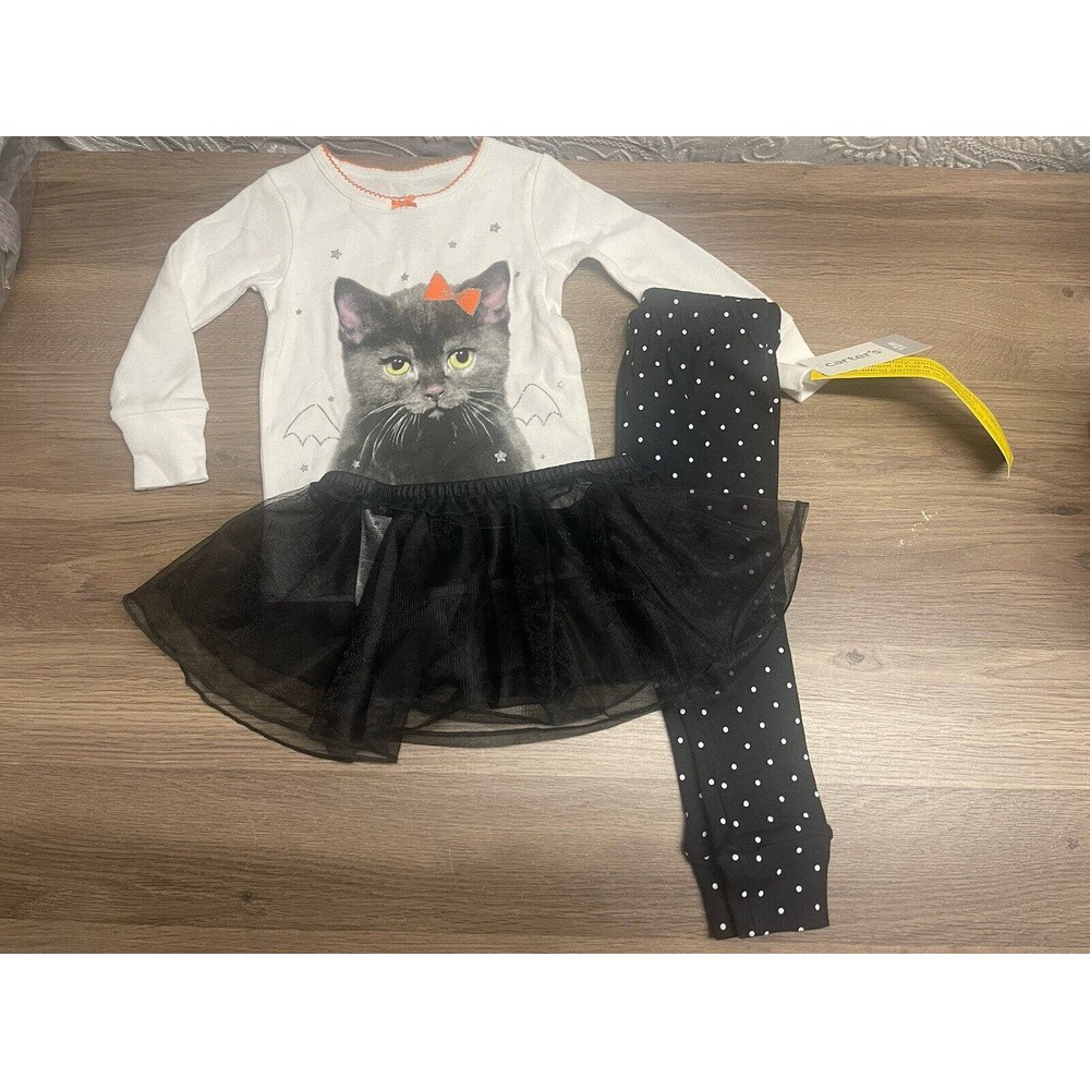 Carters Baby Girl Halloween Pajama Set Black Cat Bat Tutu Skirt 3 Piece Set 12M